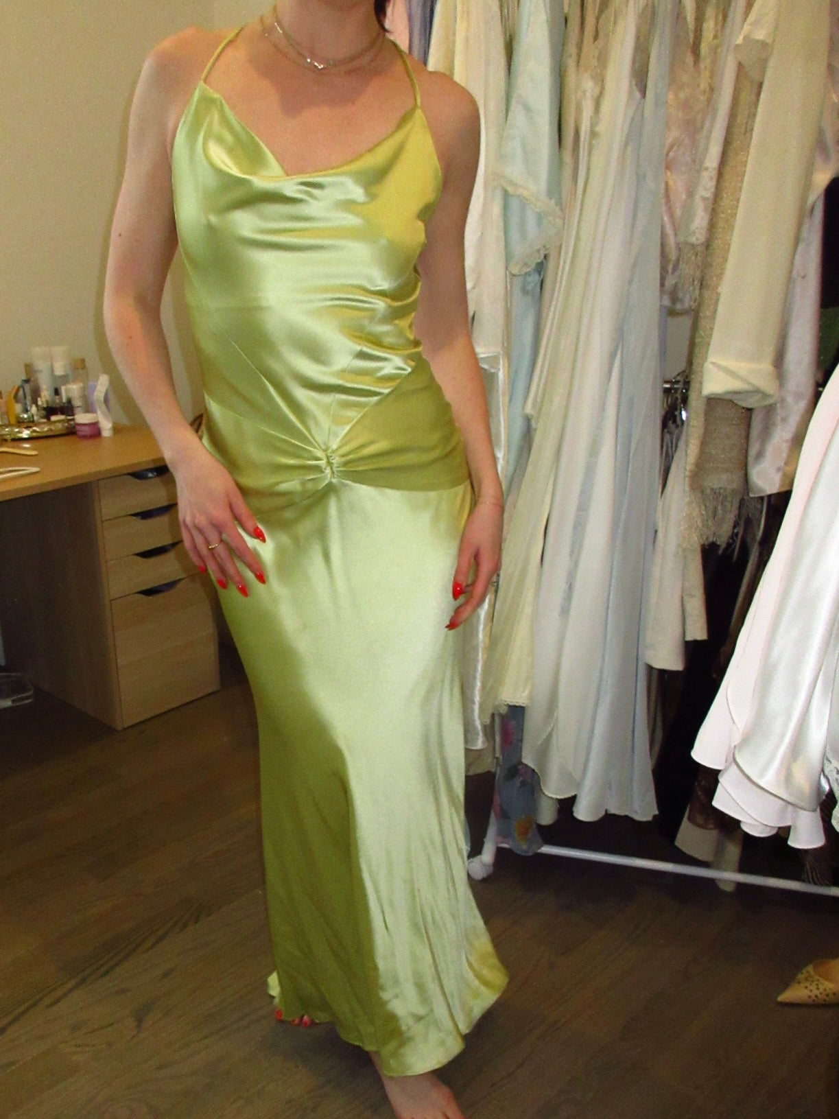 90s Chartreuse Open Back Gown