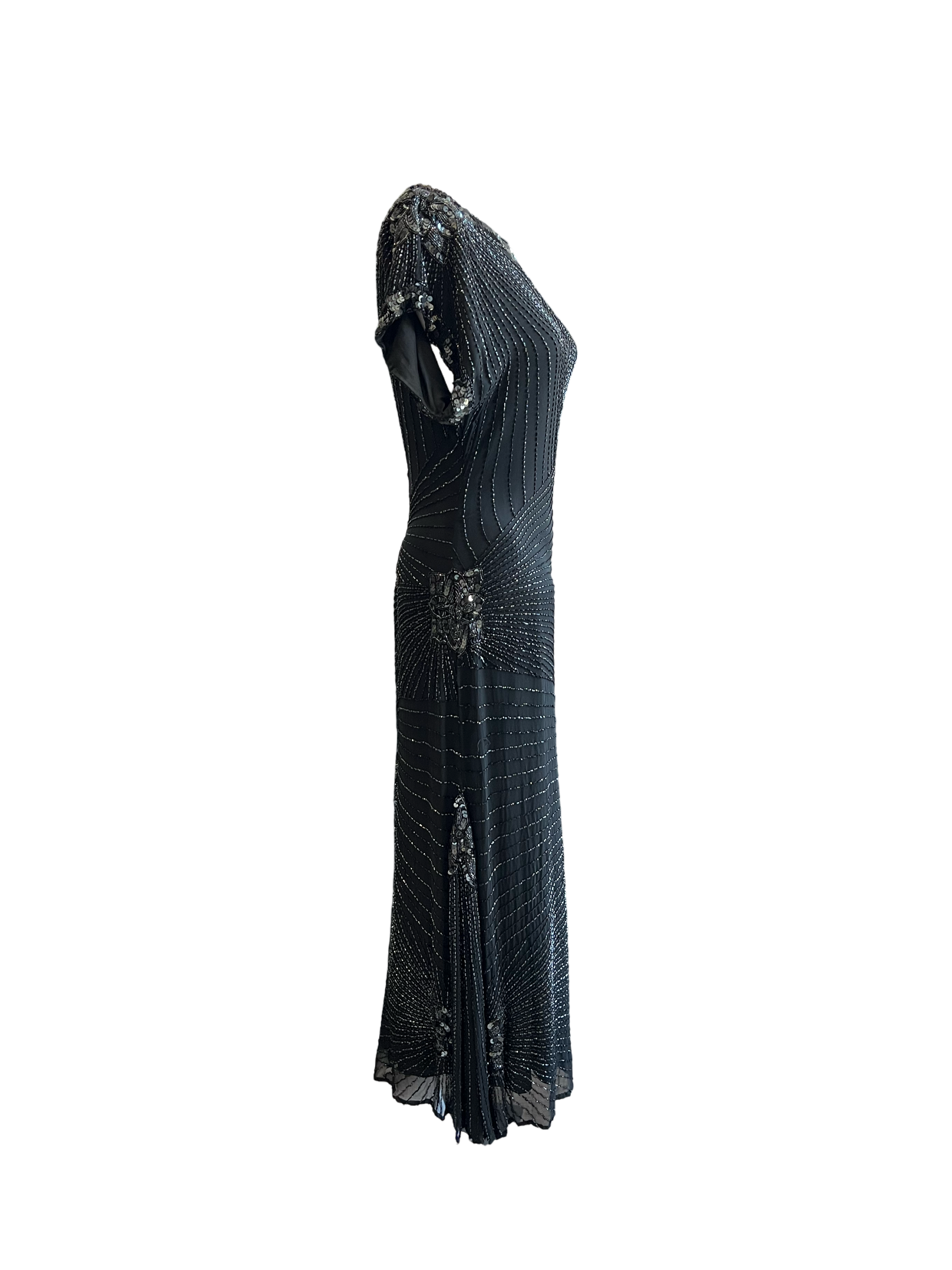 90s Gatsby Style Beaded 100% Silk Gown