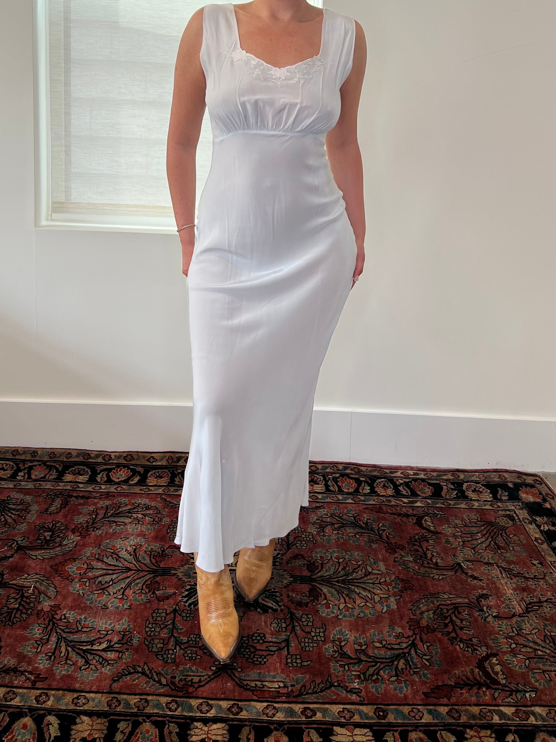 1940s Romantic Blue Maxi Dress