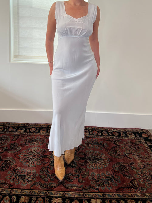 1940s Romantic Blue Maxi Dress