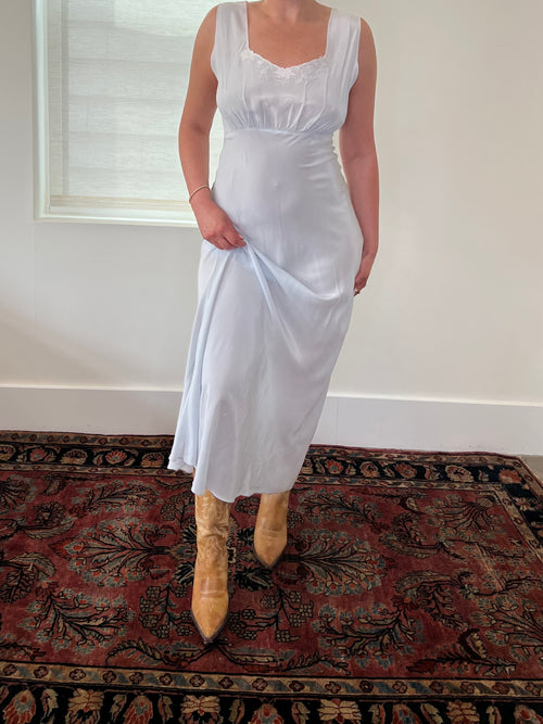 1940s Romantic Blue Maxi Dress