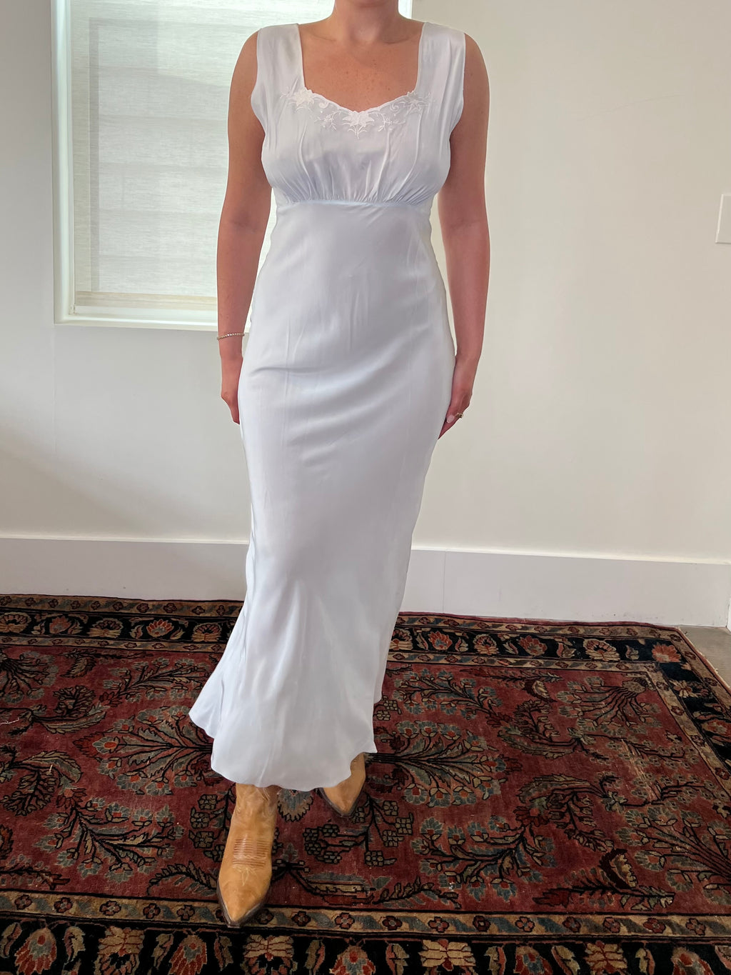 1940s Romantic Blue Maxi Dress
