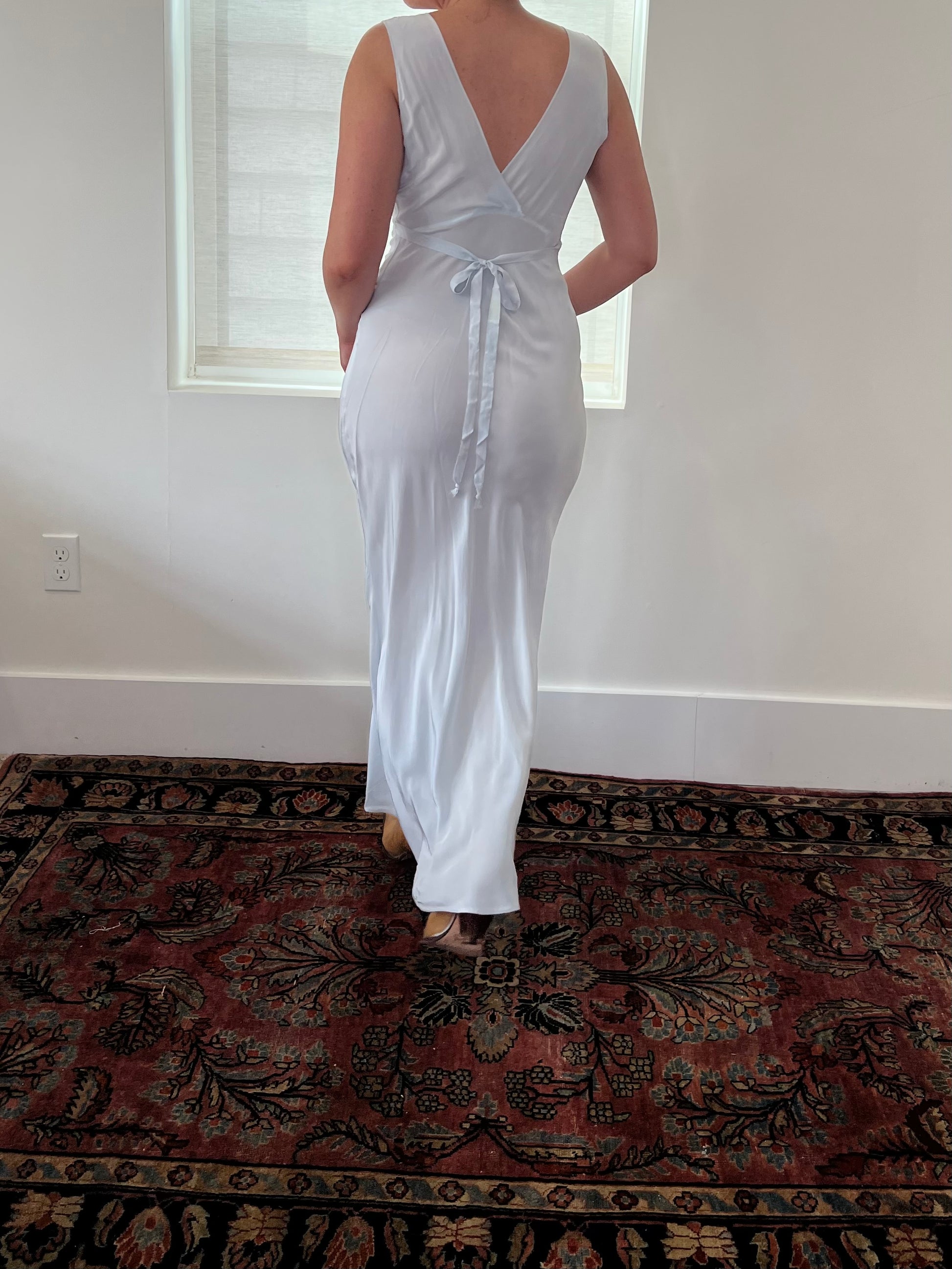 1940s Romantic Blue Maxi Dress