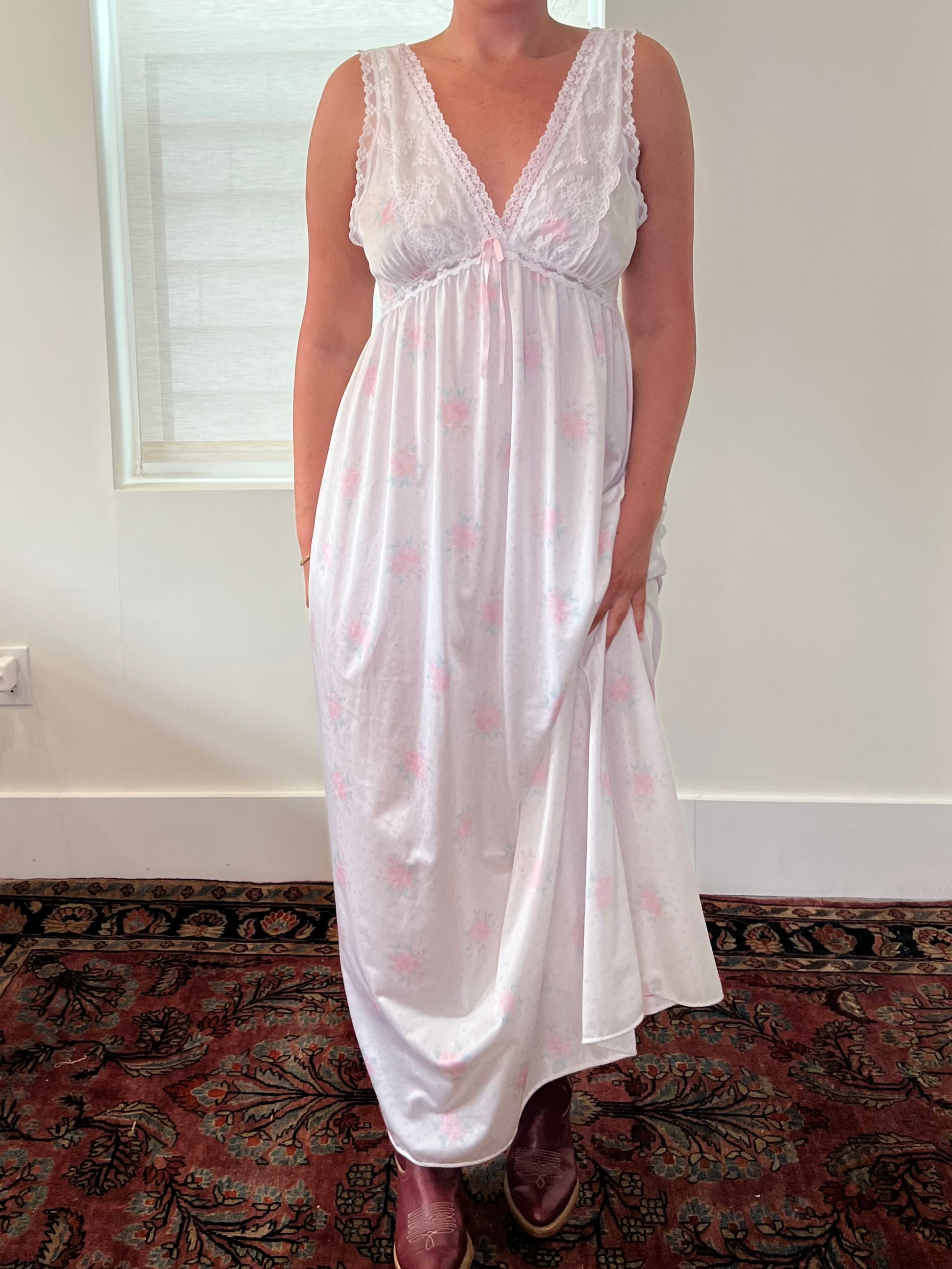 80s White Floral Bridal Slip