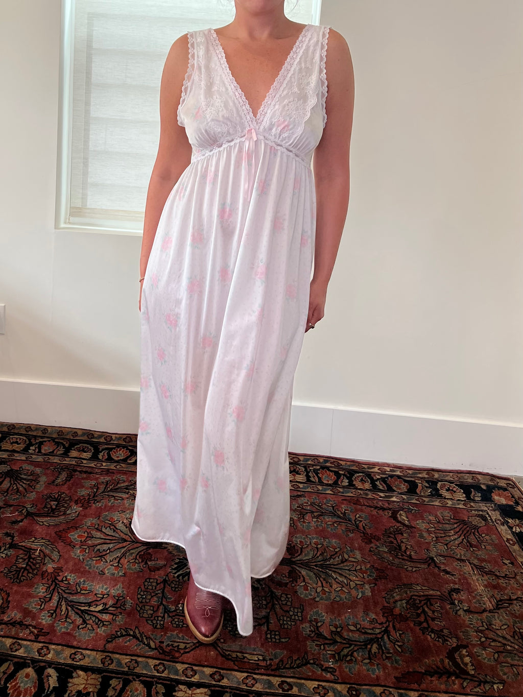 80s White Floral Bridal Slip