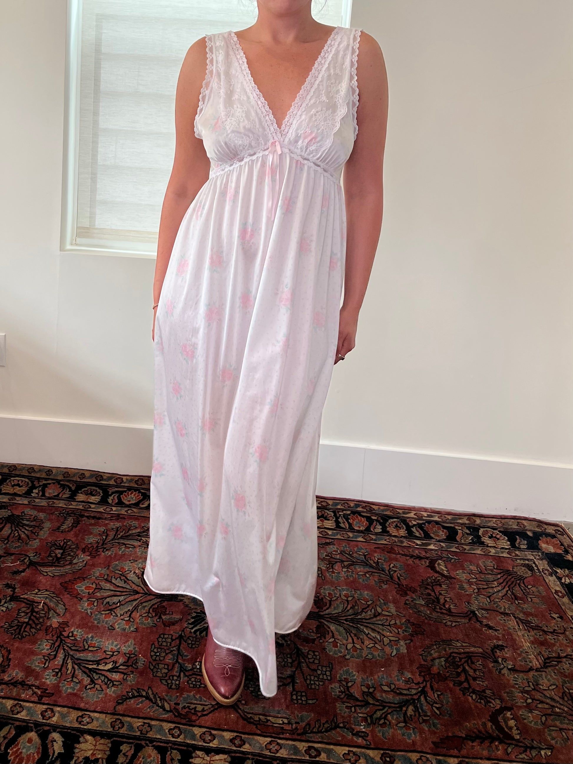 80s White Floral Bridal Slip