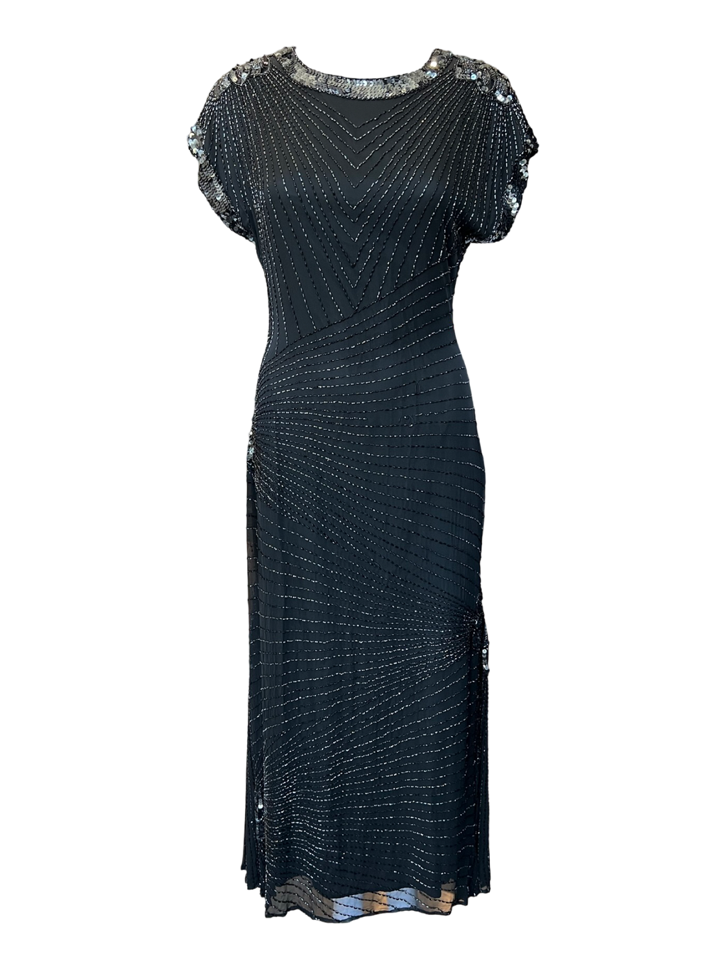 90s Gatsby Style Beaded 100% Silk Gown