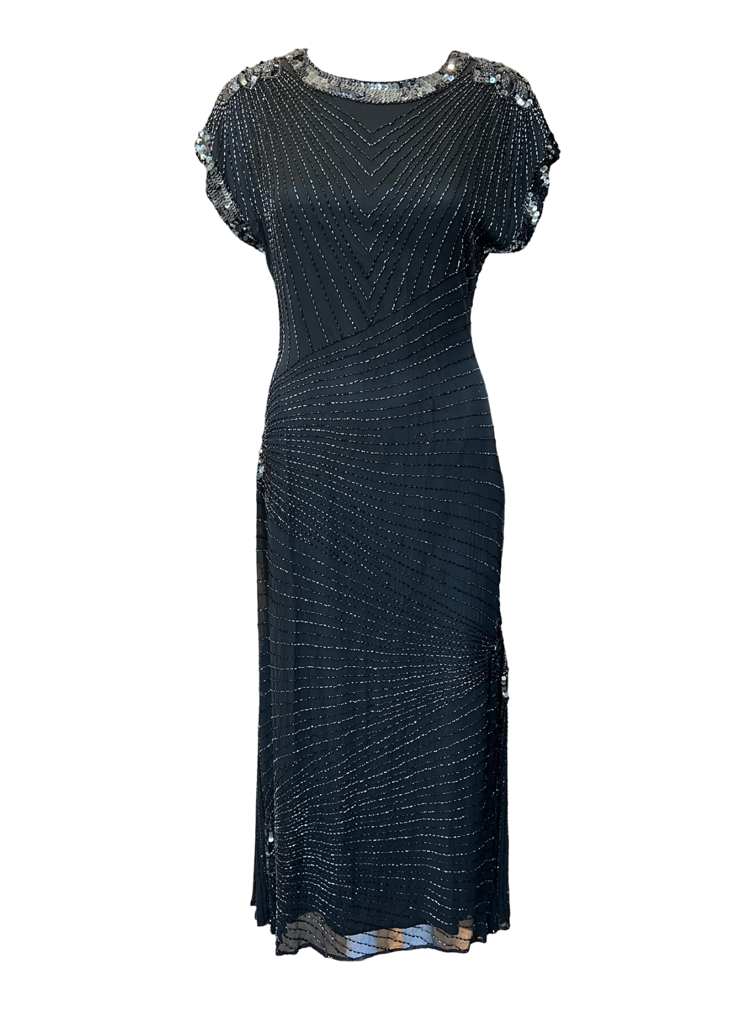 90s Gatsby Style Beaded 100% Silk Gown