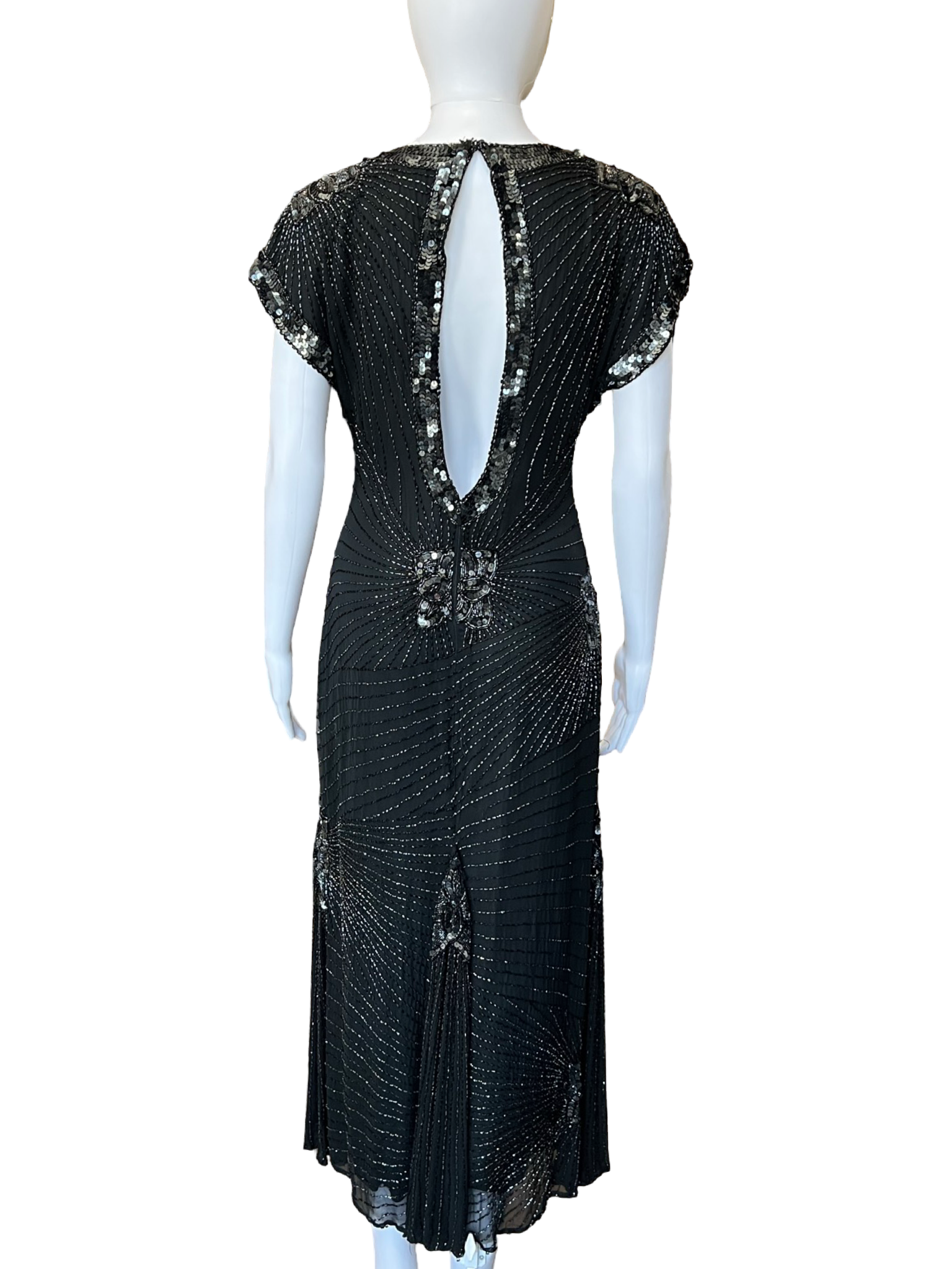 90s Gatsby Style Beaded 100% Silk Gown
