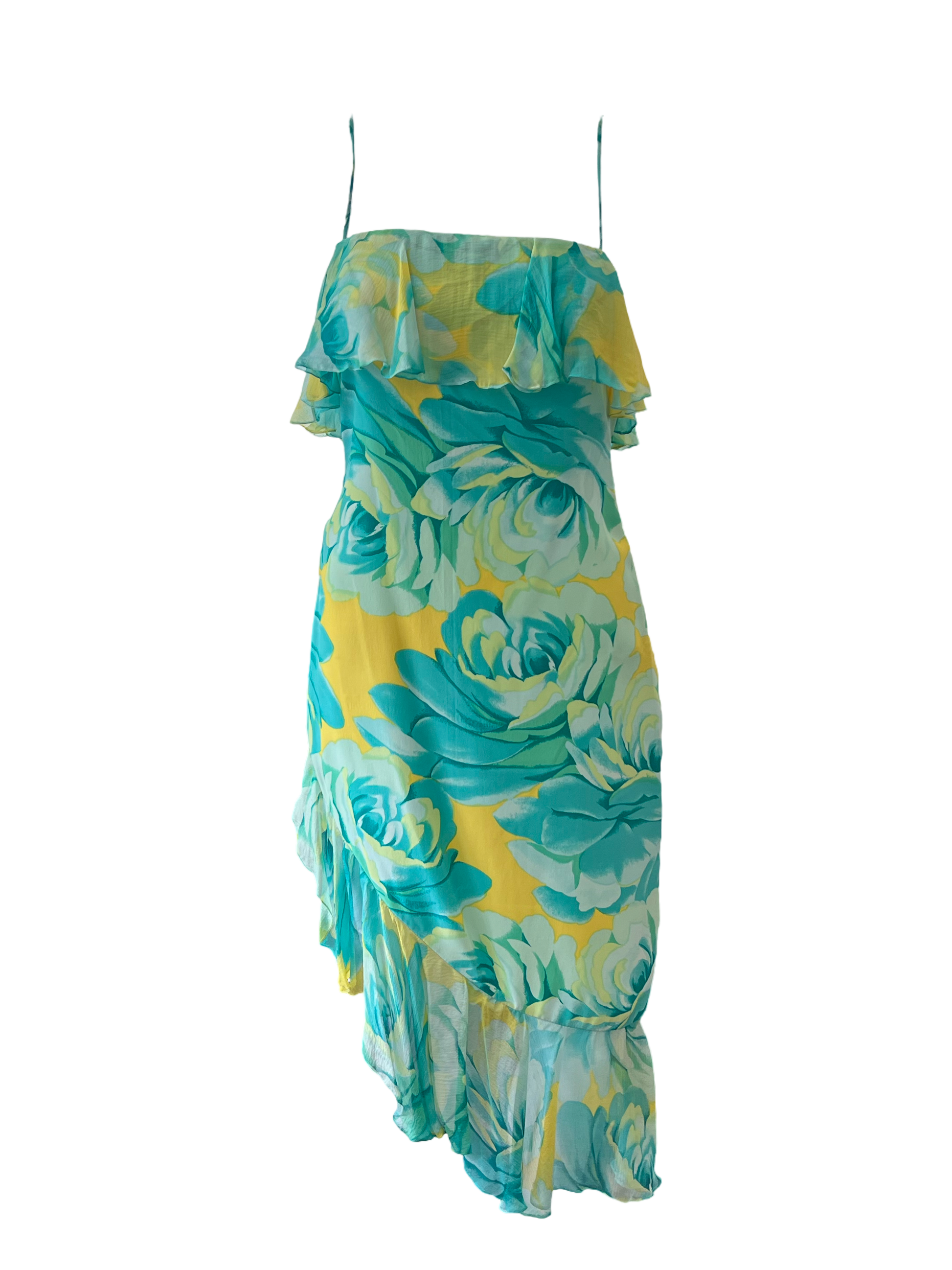 90s Oscar de la Renta for Saks Fifth Avenue Floral Spaghetti Strap Dress