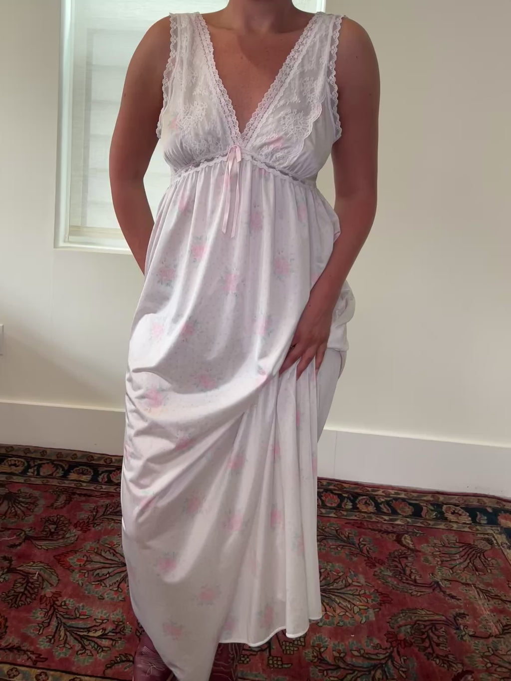 80s White Floral Bridal Slip